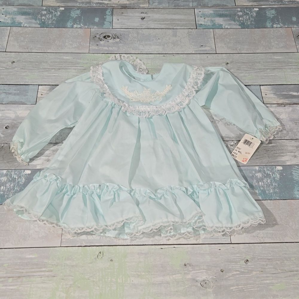 Vintage Alexis Aqua Blue Applique Dress sz 24 mo NWT